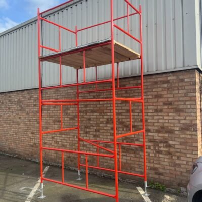 Scaffolding Tower 6.88 Meters (22’6″‘) Working Height 6×4 Base Size. Steel & Polyester Powder Coated (PPC) Safety Orange for A High Quality Durable Finish